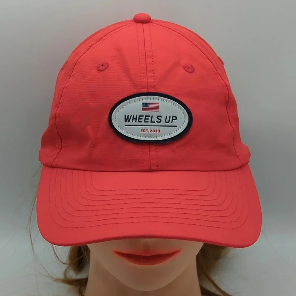 Wheels Up Airline Company Jet Airlines Golf Hat Cap Red USA Flag Patch OSFA
